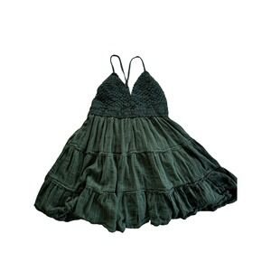 Aerie Green Crochet Bodice Tiered Mini Dress L/G 6274332001
